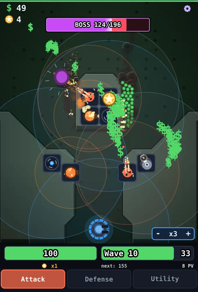 A boss orc under fire from the turrets