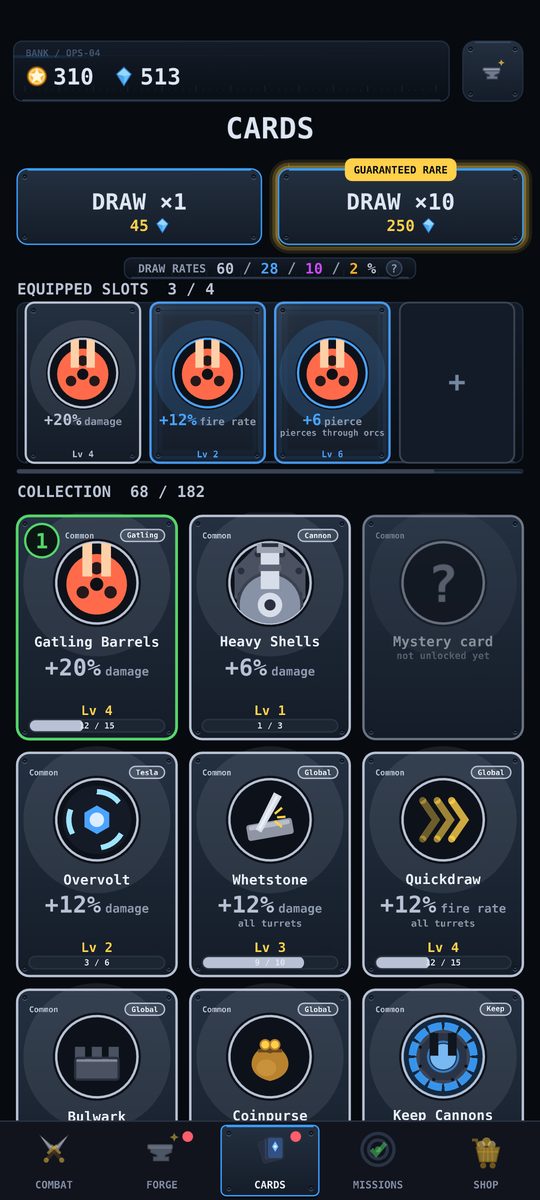 Card collection and the two draw buttons